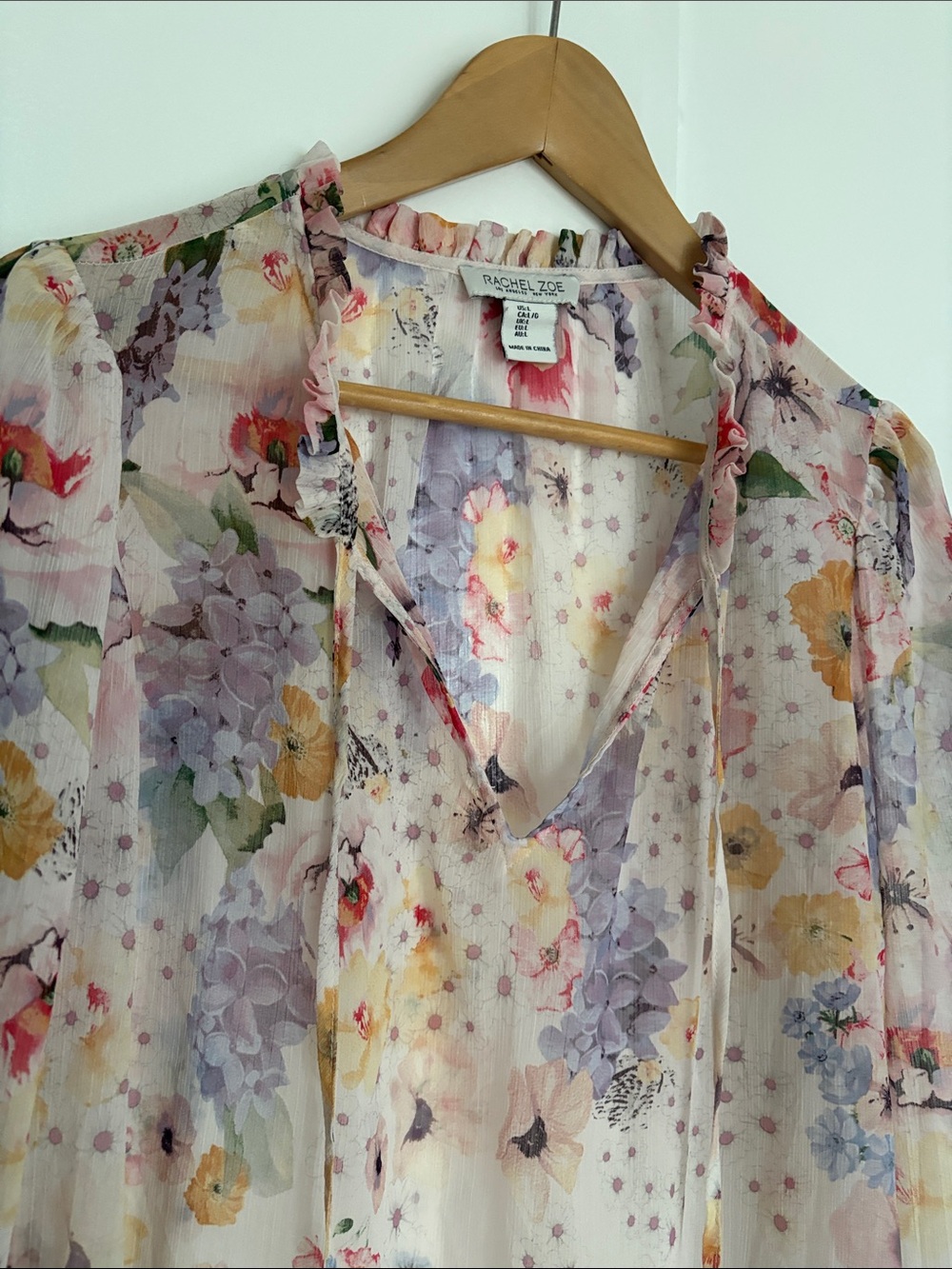 Rachel Zoe Sheer Pastel Floral Blouse in Lavender, Yellow & Pink